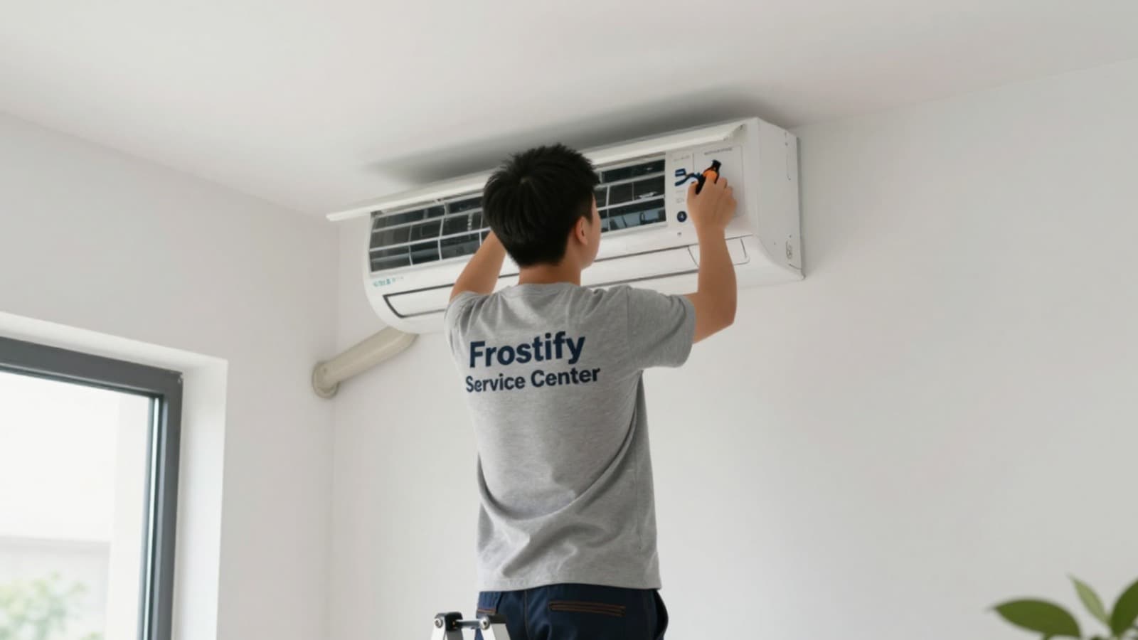 Professional technician repairing  AC at a customer's home in Mumbai
